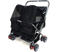 SilteD Double Pram Pet Strollers for 2 Dogs Pet Cat Stroller Double Seat Dog Prams Pushchairs Easy to Fold and Save Space Stand Easily