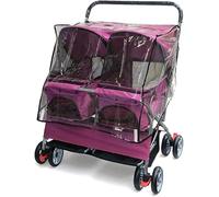 SilteD Double Seat Pet Stroller Lightweight Pet Carrier Folding Dog Travel Prams Pushchairs for Medium Small Dogs Premium Twoseater Pet Strollers (Color : Rose Red with Rain Cover)