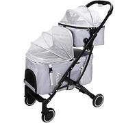 SilteD Doublelayer Pet Stroller Lightweight Pet Strollers for Dogs and Cats Detachable Two Layer Pushchair Breathable Travel Carrier Great for Twin Or Multiple (Color : Grey)