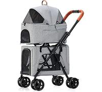 SilteD Doublelayer Pet Trolley Strollers Foldable Pet Stroller for Dogs/Cats Pushchair Great for Twin Or Multiple Breathable Travel Carrier Detachable Cat Cage (Color : Gr-ey)