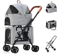 SilteD Doublelayer Puppy Strollers Small Dogs Pet Travel Cart Carrier Luxury Double Dog Pram Pet Strollers Cat Dog Stroller Pushchair with Wheels