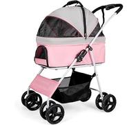 SilteD Foldable 4 Wheels Pet Stroller for Medium Dogs Dog/Cat Strollers Dog Prams Pushchairs Breathable Dog Pram Stroller Buggy (Color : Pink)