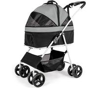 SilteD Foldable 4 Wheels Pet Stroller for Medium Dogs Dog/Cat Strollers Dog Prams Pushchairs Breathable Dog Pram Stroller Buggy (Color : Dark Grey)