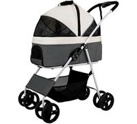 SilteD Foldable 4 Wheels Pet Stroller for Medium Dogs Dog/Cat Strollers Dog Prams Pushchairs Breathable Dog Pram Stroller Buggy (Color : Light Grey)