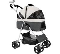 SilteD Foldable 4wheel Pet/cat Stroller Dog Stroller for Medium Small Dogs 20kg Large Capacity Net Bag Pet Stroller Pushchair with Stroller Fan (Color : Light Gray)
