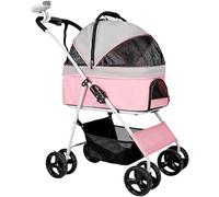 SilteD Foldable 4wheel Pet/cat Stroller Dog Stroller for Medium Small Dogs 20kg Large Capacity Net Bag Pet Stroller Pushchair with Stroller Fan (Color : Pink)