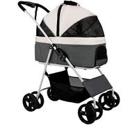 SilteD Foldable 4wheels Pet/cat Stroller with Detachable Carrier Dog Stroller for Medium Small Dogs 40 Lbs Breathable Dog Pram Large Capacity (Color : Light Gray)