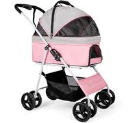 SilteD Foldable 4wheels Pet/cat Stroller with Detachable Carrier Dog Stroller for Medium Small Dogs 40 Lbs Breathable Dog Pram Large Capacity (Color : Pink)