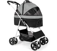 SilteD Foldable 4wheels Pet/cat Stroller with Detachable Carrier Dog Stroller for Medium Small Dogs 40 Lbs Breathable Dog Pram Large Capacity (Color : Dark Gray)