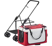 SilteD Foldable Carrier Cart Breathable Pushchair Pet Stroller Dog Pram Strollers Lightweight Dog Stroller for 2 Dogs Cats Puppy & Kitten (Color : Red)