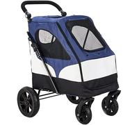 SilteD Foldable Carrier Cart Pet Pushchair Dog Stroller for Large Dogs Luxury Pet Strollers 4 Wheels Pet Carriage Stroller for Cat, Dog and More (Color : Blue)