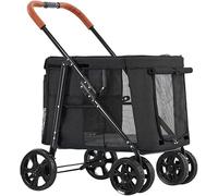 SilteD Foldable Carrier Strolling Cart Luxury Pet Stroller for Large Dogs Pet Pushchair 4 Wheel Pet Gear Pet Stroller for Cat, Dog and More (Color : Nero)