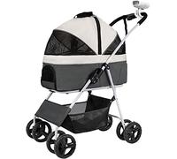 SilteD Foldable Dog/Cat Stroller for Medium Dogs Puppy Strollers Breathable Dog Pram Large Capacity Net Bag Pet Stroller Pushchair with Stroller Fan,20kg (Color : Light Gray)