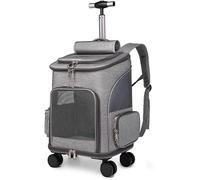 SilteD Folding Dog/Cat Carrier Backpacks With Wheels Pet Pram Transport Travel Box Stroller Breathable Puppy Bag Pushchair With Large Space (Color : Light Gray)