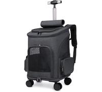 SilteD Folding Dog/Cat Carrier Backpacks With Wheels Pet Pram Transport Travel Box Stroller Breathable Puppy Bag Pushchair With Large Space (Color : Dark Gray)