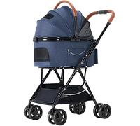 SilteD Folding Pet Cat Dog Stroller 4 Wheel Dogs Strollers for Medium Small Dogs with Detachable Carrier Trolley Pushchair Breathable Cat Seat Loading 20kg (Color : Blue)