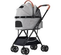 SilteD Folding Pet Cat Dog Stroller Carriage 4 Wheel Dogs Stroller with Detachable Carrier for Medium Small Dogs Loading 20kg (Color : Grey a)