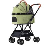 SilteD Folding Pet Cat Dog Stroller Carriage 4 Wheel Dogs Stroller with Detachable Carrier for Medium Small Dogs Loading 20kg (Color : Green)