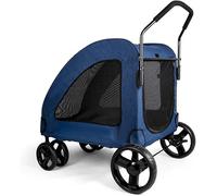 SilteD Heavy Duty Dog/Cat/Pet Stroller with Rain Cover Dog Strollers for Large Dogs Travel Carriage Pet Stroller Buggy with Oversized Wheels Within 50kg (Color : Blue)