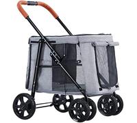 SilteD Large Dog Stroller Multiple Pet Cat Cart Trolley Foldable Dog Strollers 2 Cats Carriage Pushchair for Twin Or Multiple Pet Travel Loadbearing 66lbs (Color : Gr-ay)
