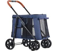 SilteD Large Dog Stroller Multiple Pet Cat Cart Trolley Foldable Dog Strollers 2 Cats Carriage Pushchair for Twin Or Multiple Pet Travel Loadbearing 66lbs (Color : Blue)