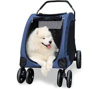 SilteD Large Dog Stroller Pog Strollers for Large Dogs Clearance Heavy Duty Pet Pram Travel Carriage with Oversized Wheels, Within 50kg (Color : Blue)