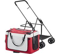 SilteD Lightweight Dog Strollers for 2 Dogs Cats Puppy & Kitten Pushchair Breathable Pram Pet Stroller Foldable Carrier Cart (Color : Red)