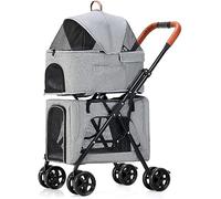 SilteD Lightweight Pet Stroller Foldable Doublelayer Pet Trolley Pushchair Cat Dog Strollers Great for Twin Or Multiple Breathable Travel Carrier Detachable Cage (Color : Gray a)