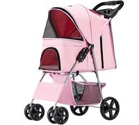 SilteD Lightweight Pet Stroller for Small Medium Dogs/Cats Folding Pet Travel Pram Cart Premium Dog Strollers Cat Carriage Pushchair (Color : Pink)