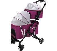 SilteD Lightweight Pet Strollers for Dogs and Cats Dog Pram Doublelayer Pet Stroller Breathable Travel Cat Carrier Detachable Twolayer Pushchair (Color : Purple)