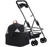 SilteD Lightweight Pet Strollers for Small Medium Dogs with Detachable Cup Holder Dog Pram Premium Pushchair Breathable Zipperless Entry Cat Stroller Prams (Color : Black)