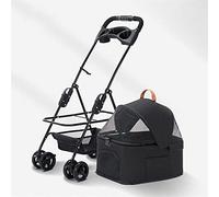 SilteD Lightweight Pet Strollers with Detachable Cup Holder Breathable Zipperless Entry Cat Stroller Pushchair Dog Strollers for Small Medium Dogs 360° Wheels (Color : Black)