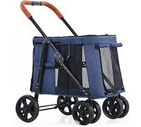 SilteD Luxury Dog Strollers Pet Dog Stroller for Large Dogs Foldable Carrier Strolling Cart 4 Wheel Stroller Carriage (Color : Blue)