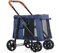 SilteD Luxury Pet Stroller for Large Dogs Premium Pet Pushchair 4 Wheel Pet Gear Pet Stroller Foldable Carrier Strolling Cart for Cat, Dog and More (Color : Blue)