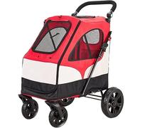 SilteD Luxury Pet Strollers Foldable Carrier Cart Pet Pushchair Dog Stroller for Large Dogs 4 Wheels Pet Carriage Stroller for Cat, Dog and More (Color : Red)