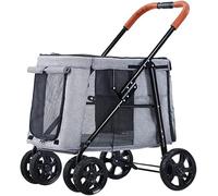 SilteD Multiple Pet Cat Cart Trolley Large Dog Pram Stroller Foldable 2 Cats Carriage Dog Strollers Pushchair for Twin Or Multiple Pet Load Bearing 66lbs (Color : Gray a)