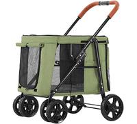 SilteD Multiple Pet Cat Cart Trolley Large Dog Pram Stroller Foldable 2 Cats Carriage Dog Strollers Pushchair for Twin Or Multiple Pet Load Bearing 66lbs (Color : Green)