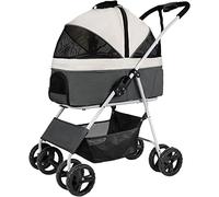 SilteD Pet Dog Pram Stroller Trolley Pushchair Buggy Cat Dog Stroller with Detachable Carrier for Medium Dogs Easy Onehand Fold Zipperless Entry (Color : Light Gray)