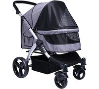 SilteD Pet Gear Travel Stroller Carrier for Large Dogs Pet Stroller Pram for Dogs and Cats Breathable Oxford Cloth Pushchair Aluminum Alloy Loading 30kg (Color : Dark Gray)