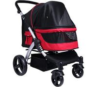 SilteD Pet Gear Travel Stroller Carrier for Large Dogs Pet Stroller Pram for Dogs and Cats Breathable Oxford Cloth Pushchair Aluminum Alloy Loading 30kg (Color : Red)