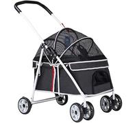 SilteD Pet Stroller Carriage with Adjustable Awning Breathable Pram Zipperless Entry Dog Prams Pushchairs Dog Strollers for Small Medium Dogs within 20kg (Color : Black)