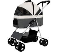 SilteD Pet Stroller Dog Stroller Foldable 4wheel Cat Stroller with Detachable Carrier for Medium Small Dogs 40 Lbs Breathable Car Seat Large Capacity (Color : Gray)