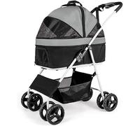 SilteD Pet Stroller Dog Stroller Foldable 4wheel Cat Stroller with Detachable Carrier for Medium Small Dogs 40 Lbs Breathable Car Seat Large Capacity (Color : Black)