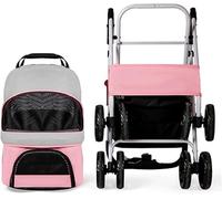 SilteD Pet Stroller Dog Stroller Foldable 4wheel Cat Stroller with Detachable Carrier for Medium Small Dogs 40 Lbs Breathable Car Seat Large Capacity (Color : Pink)