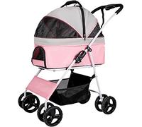 SilteD Pet Stroller for Medium Dogs Cat Dog Stroller with Detachable Carrier Trolley Pram Stroller Buggy Easy Onehand Fold Zipperless Entry (Color : Pink)