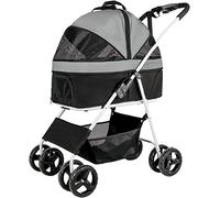 SilteD Pet Stroller for Medium Dogs Cat Dog Stroller with Detachable Carrier Trolley Pram Stroller Buggy Easy Onehand Fold Zipperless Entry (Color : Gray a)