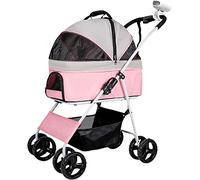 SilteD Pet Stroller for Medium Small Dogs Cats Premium Dog Cat Strollers Foldable Pet Cart Carrier with Wheels Breathable Pet Pushchair (Color : Pink)