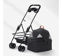 SilteD Pet Stroller with Detachable Cup Holder Pushchair Dog Strollers for Small Medium Dogs Lightweight Pram Breathable Zipperless Entry Cat Stroller 360° Wheels (Color : Black)