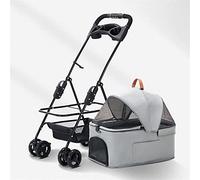 SilteD Pet Stroller with Detachable Cup Holder Pushchair Dog Strollers for Small Medium Dogs Lightweight Pram Breathable Zipperless Entry Cat Stroller 360° Wheels (Color : Grey)
