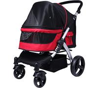 SilteD Pet Strollers for Large Dogs Cats Pet Gear Travel Stroller Carrier Cat Stroller Pram Breathable Oxford Cloth Pushchair Aluminum Alloy Loading 30kg (Color : Red)